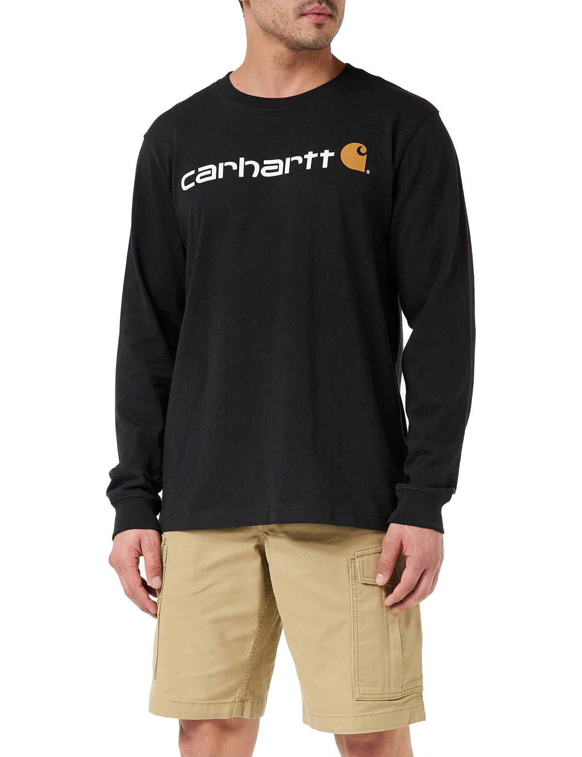Carhartt Men's Relaxed Fit Heavyweight Long-Sleeve Logo Graphic T-Shirt, Black, S
