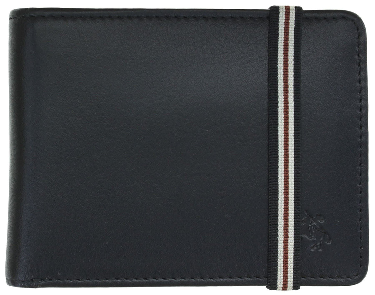 VISCONTI Leather Wallet with Elastic Closure RFID Blocking and Tap and Go BN3 Black