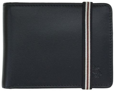 VISCONTI Leather Wallet with Elastic Closure RFID Blocking and Tap and Go BN3 Black