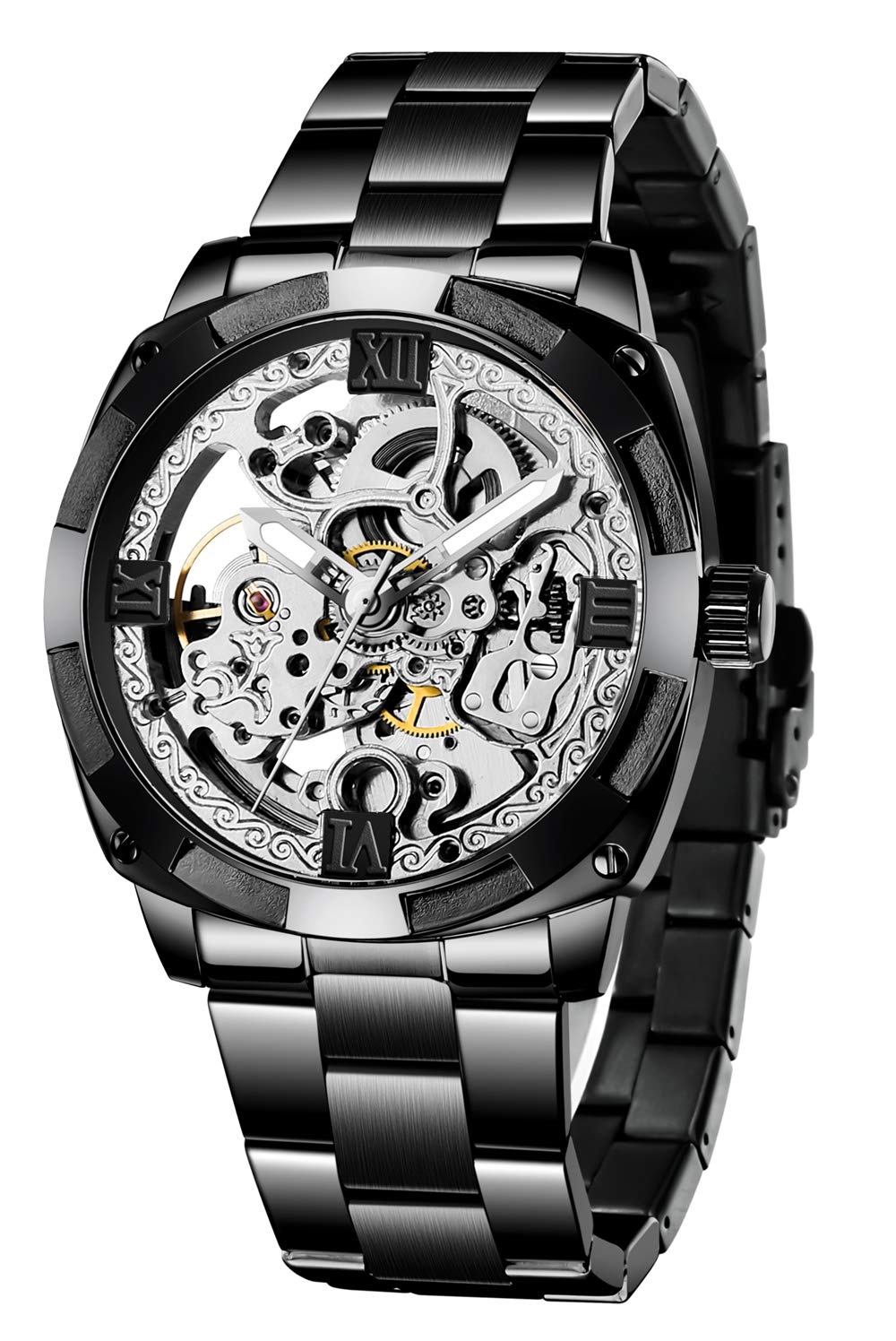 Mechanical Watch Stainless Steel Skeleton Automatic Watch Waterproof Watches for Men