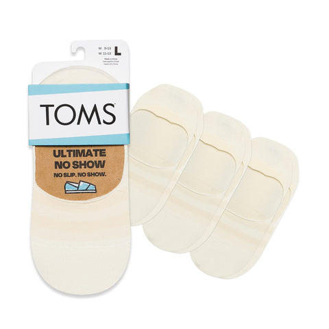 TOMS Ultimate No Show Socks, Non-Slip, Low Cut, Invisible, Single Pair, Off-white (3 Pack), Medium