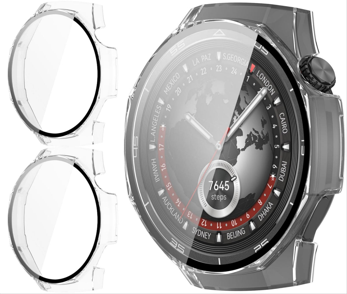 GIOPUEY [2 PACK Case Compatible with Huawei Watch GT 5 Pro 46MM, Glass Protective Film + Hard Plastic Bezel, Huawei Watch GT 5 Pro 46MM Cover - Transparent+Transparent