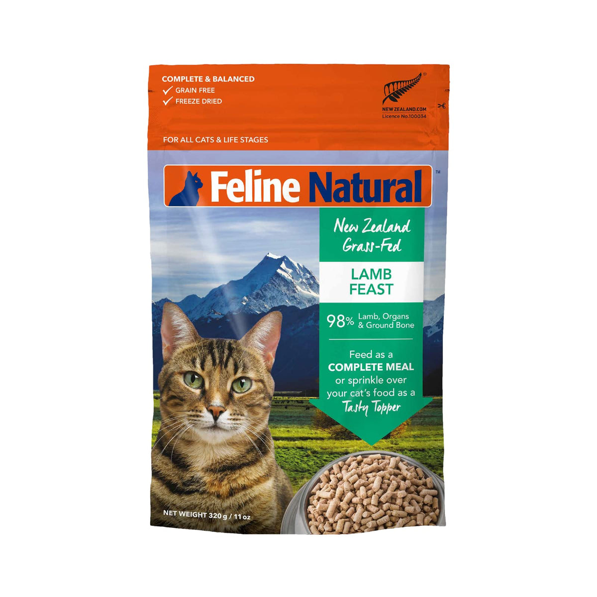 Feline Natural Grain-Free Freeze-Dried Cat Food, Lamb 11oz