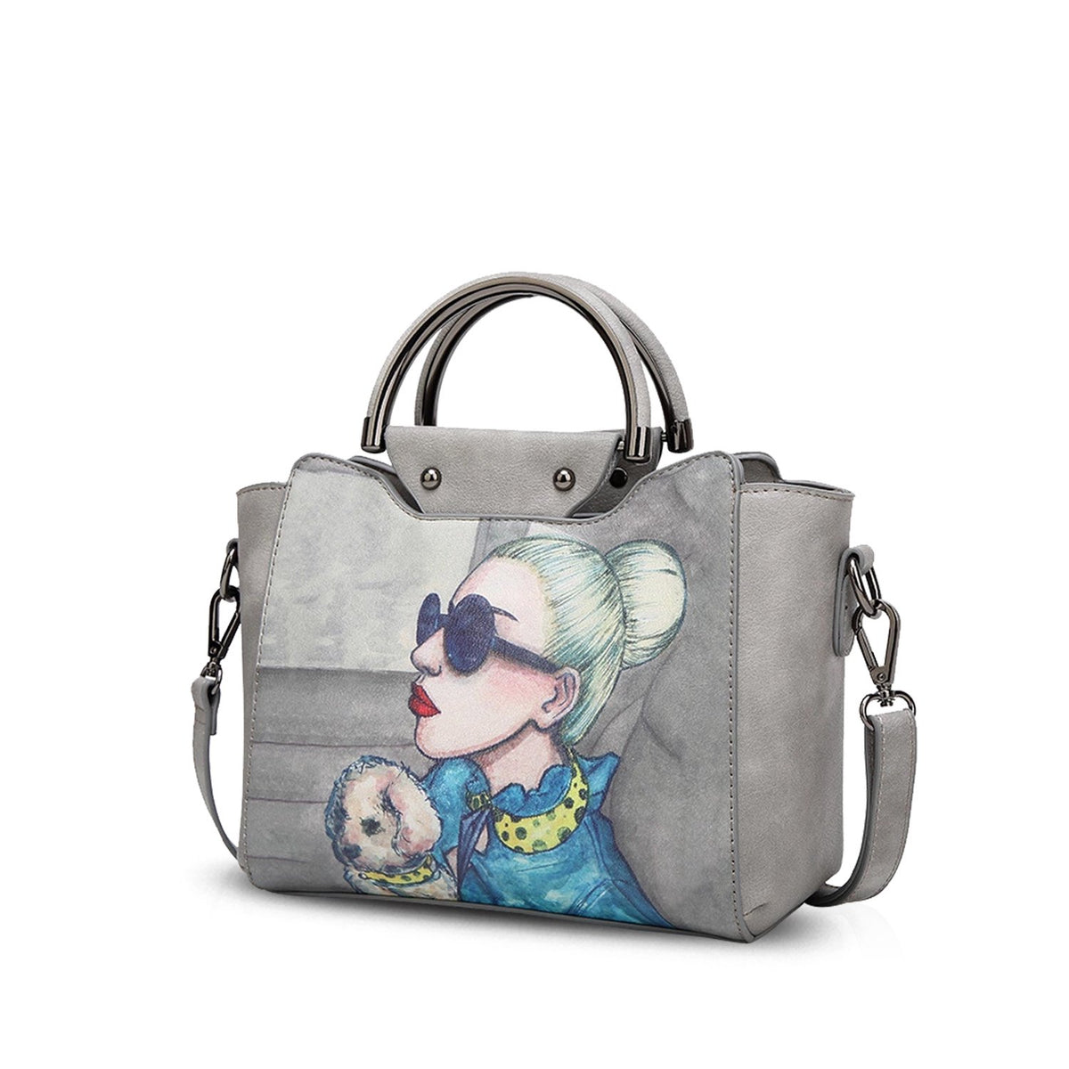 NICOLE & DORIS Women Handbags Fashion Pattern Bag PU Leather Shoulder Bag Tote Purse Top Handle Bags Crossbody Bag Satchel with Detachable Shoulder Strap Grey
