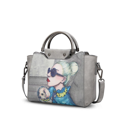NICOLE & DORIS Women Handbags Fashion Pattern Bag PU Leather Shoulder Bag Tote Purse Top Handle Bags Crossbody Bag Satchel with Detachable Shoulder Strap Grey