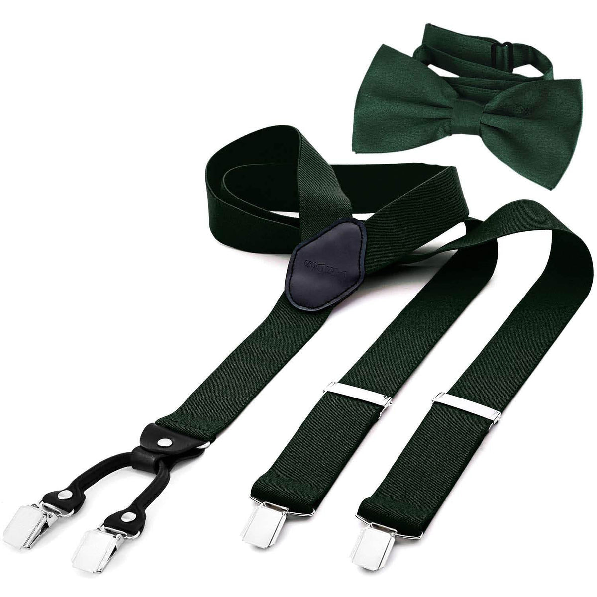 DonDon Menâ€™s 1,38" wide Y style elastic and adjustable braces suspenders as a 2-piece set with matching colour bowtie 4.72 x 2.36 - Green