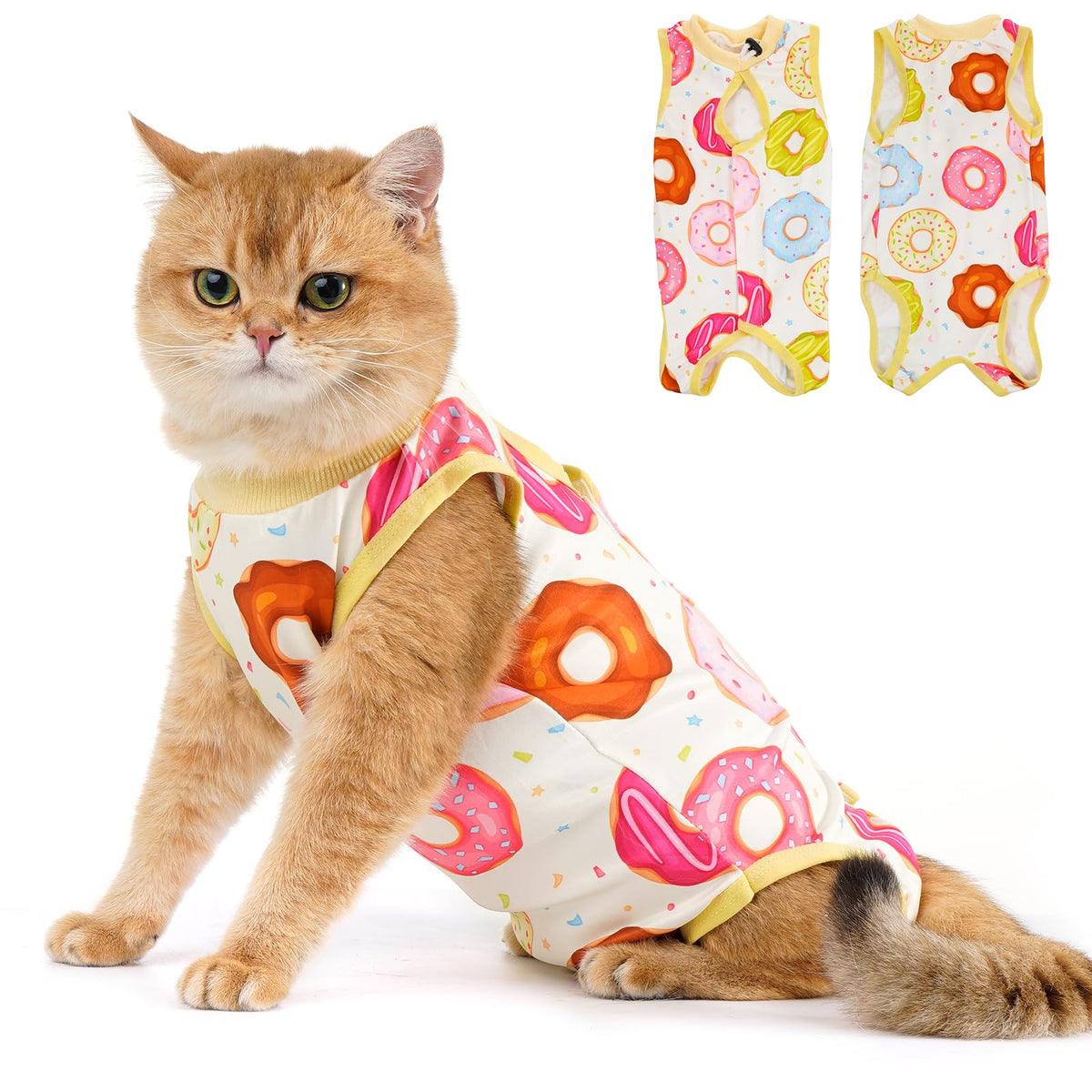 Avont Cat Recovery Suit - Kitten Onesie for Cats After Surgery, Cone of Shame Alternative Surgical Spay Suit for Female Cat, Post-Surgery or Skin Diseases Protection -Donut(M+)