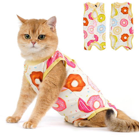 Avont Cat Recovery Suit - Kitten Onesie for Cats After Surgery, Cone of Shame Alternative Surgical Spay Suit for Female Cat, Post-Surgery or Skin Diseases Protection -Donut(M+)