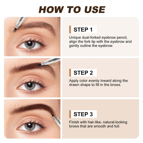 Boobeen Waterproof Eyebrow Pencil, Two-Bifurcated Microblading Brow Pencil & Lower Eyelash Pen, Liquid Eyebrow Definer Pencil for Brow Makeup, Easily Creates Natural-looking Brows