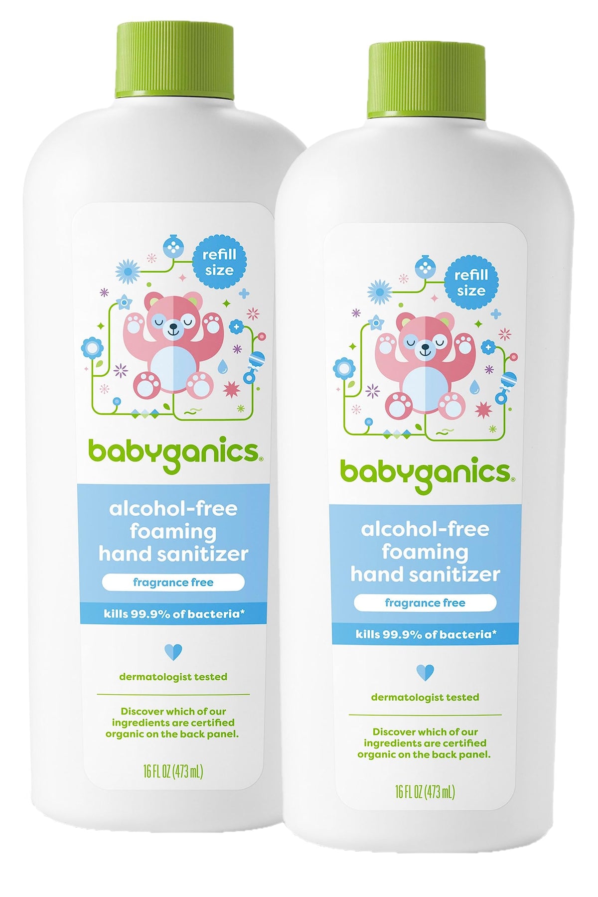 Babyganics Foaming Hand Sanitizer Refill, Alcohol Free, Fragrance Free, Kills 99.9% of Common Bacteria, Moisturizing, 16 Fl Oz (Pack of 2)