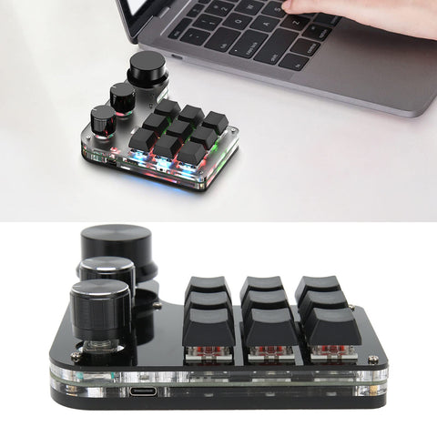 VBESTLIFE One Handed Macro Mechanical Keyboard, 9 Keys Mini Wired USB Programmable Gaming Keyboard with 3 Adjustable Knobs, Colorful RGB Backlit, for Office Home Gaming