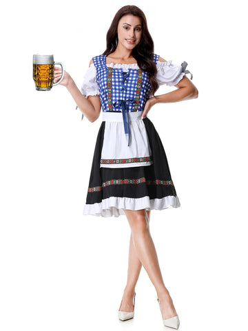maxToonrain Oktoberfest Outfit Women,Women's German Beer Bavarnian Dirndl Dress Short Sleeve Halloween Costumes Fancy Dresses Pattern for Womens(Blue,XL)