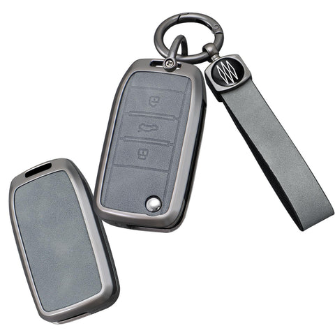 TECART Flip Key Car Key Case Car Key Case Fits MG Morris Garages MG3 MG5 MG6 MG7 EZS HS EHS X-Power MGR RX5 ZS ZR ZT GT GS Protective Leather Key Protector 3 Buttons B Grey