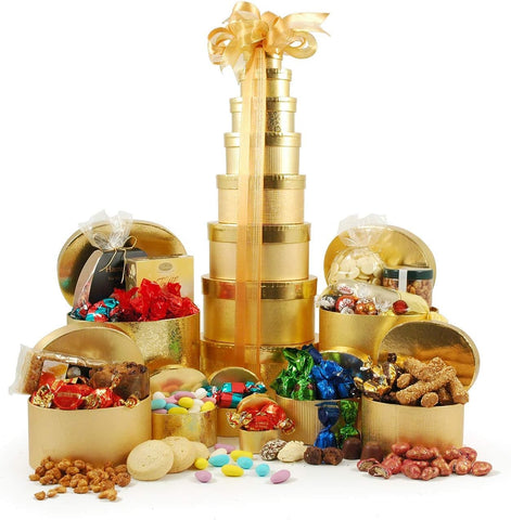 Chocolates, Sweets, Biscuits Gift Hamper - 8-Tier Golden Chocolate Tower - for Mother's Day, Gift Hampers for Women, Hampers for Couples