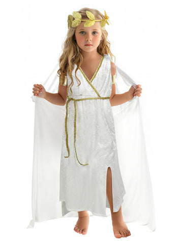 JPXH Greek Costume Kids Children's Goddess Dress Athenian Style Clothing Girl's Roman White Dres-S