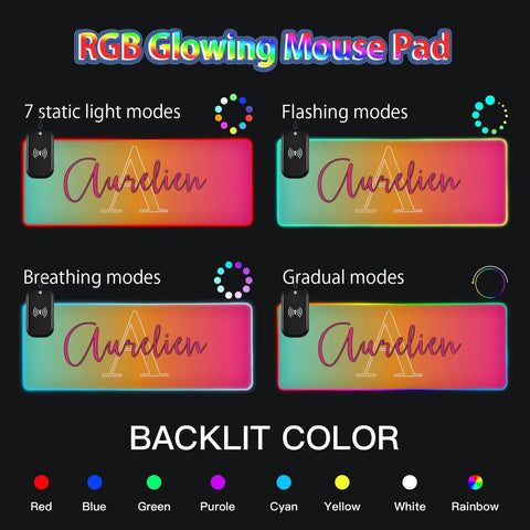 Green Red Gradient Custom Wireless Charging Mouse Pad for Mobile Phone Personalized Extra Large Gaming Mousepad with 13 Lighting Modes Computer Mat for Gaming MacBook PC Laptop Desk Home Office