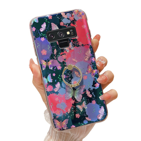 Easyscen for Galaxy Note 9 Case (2018) Cute Floral Girls Women Shockproof Protective Cover with Gold Ring Kickstand Slim Flower Phone Case for Samsung Galaxy Note 9 - Colorful Butterfly