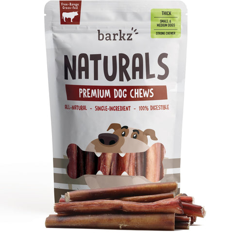 Barkz Naturals 6 Inch Thick Odor-Free Bully Sticks for Small to Medium Dogs,(6 Inch, Thick, 6 Pack), Strong Chewers, All-Natural Beef Pizzle Dog Chews