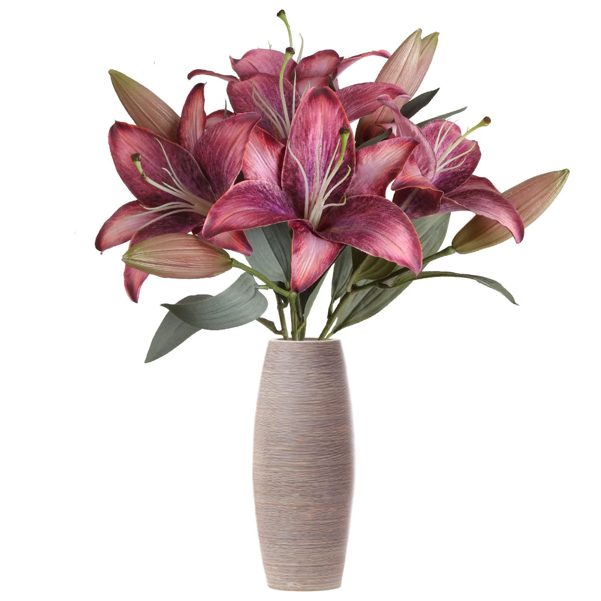 IPOPU Pink Artificial Lily Flowers 5PCS Hot Pink Silk Flowers Tiger Lily Faux Flowers Pink Flowers Bulk Floral Arrangement Wedding Party Decor Home Decor (Pink)