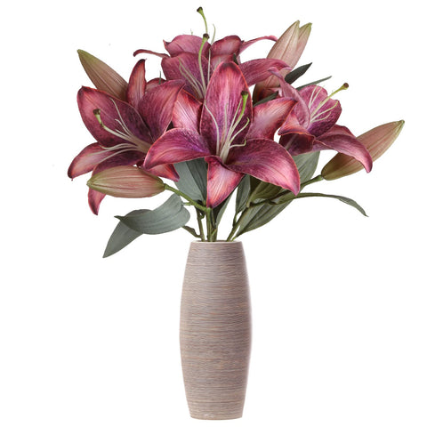 IPOPU Pink Artificial Lily Flowers 5PCS Hot Pink Silk Flowers Tiger Lily Faux Flowers Pink Flowers Bulk Floral Arrangement Wedding Party Decor Home Decor (Pink)