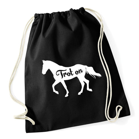 Hippowarehouse Trot On Horse Riding Drawstring Cotton School Gym Kid Bag Sack 37cm x 46cm, 12 litres