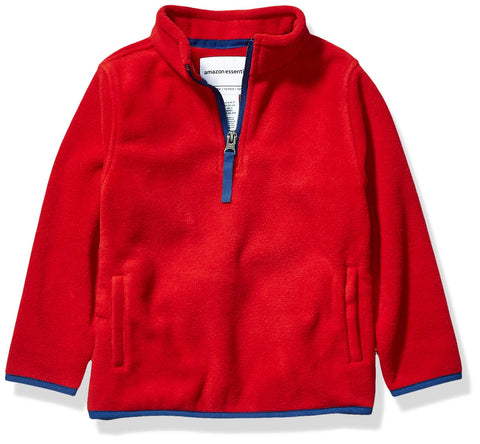 Amazon Essentials Boys Polar Fleece Quarter-Zip Pullover Jacket, Red, 3 Years