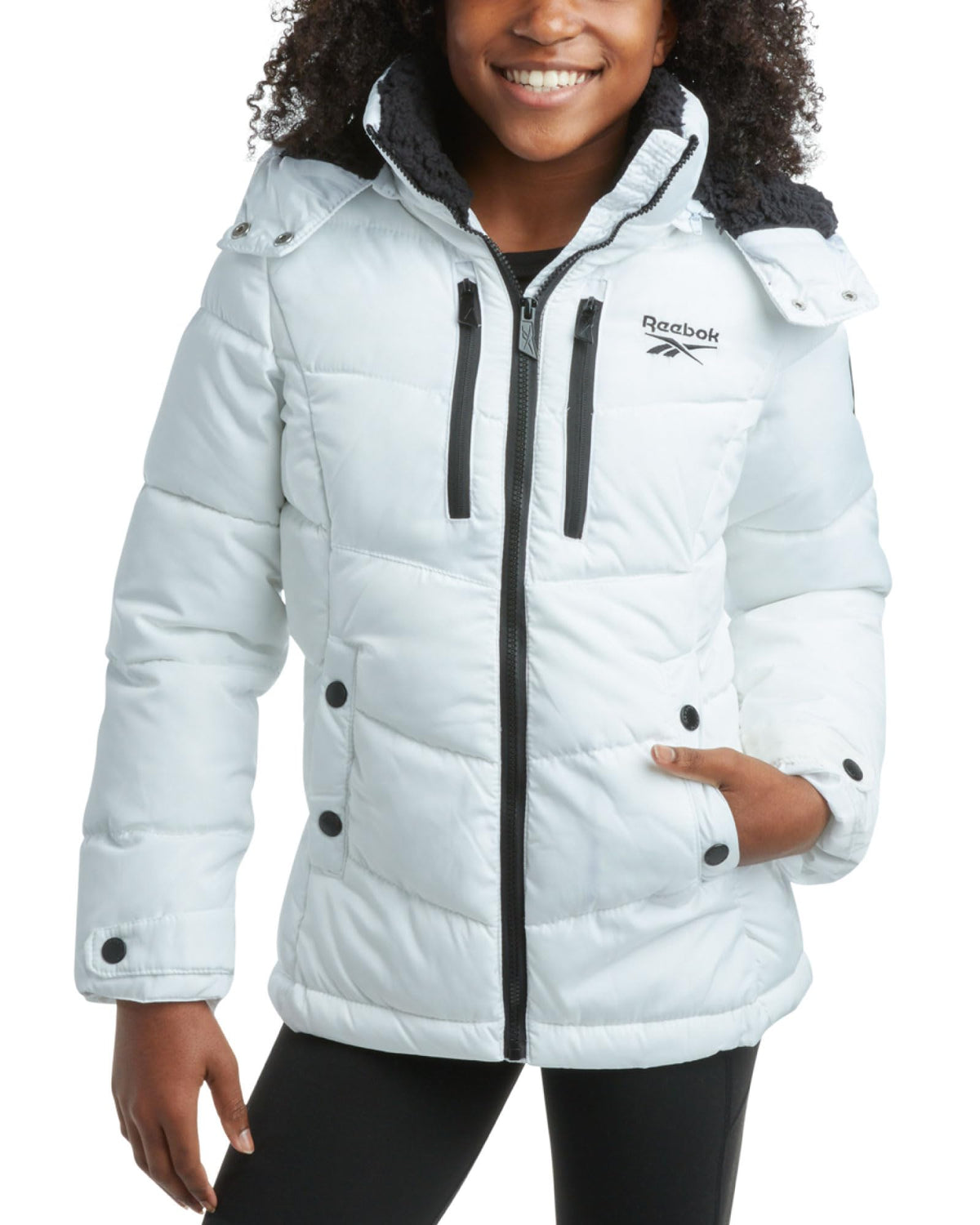 Reebok Girls Winter Jacket - Heavyweight Quilted Puffer Parka Coat - Weather Resistant Ski Jacket for Girls (4-12), Size 10-12, White