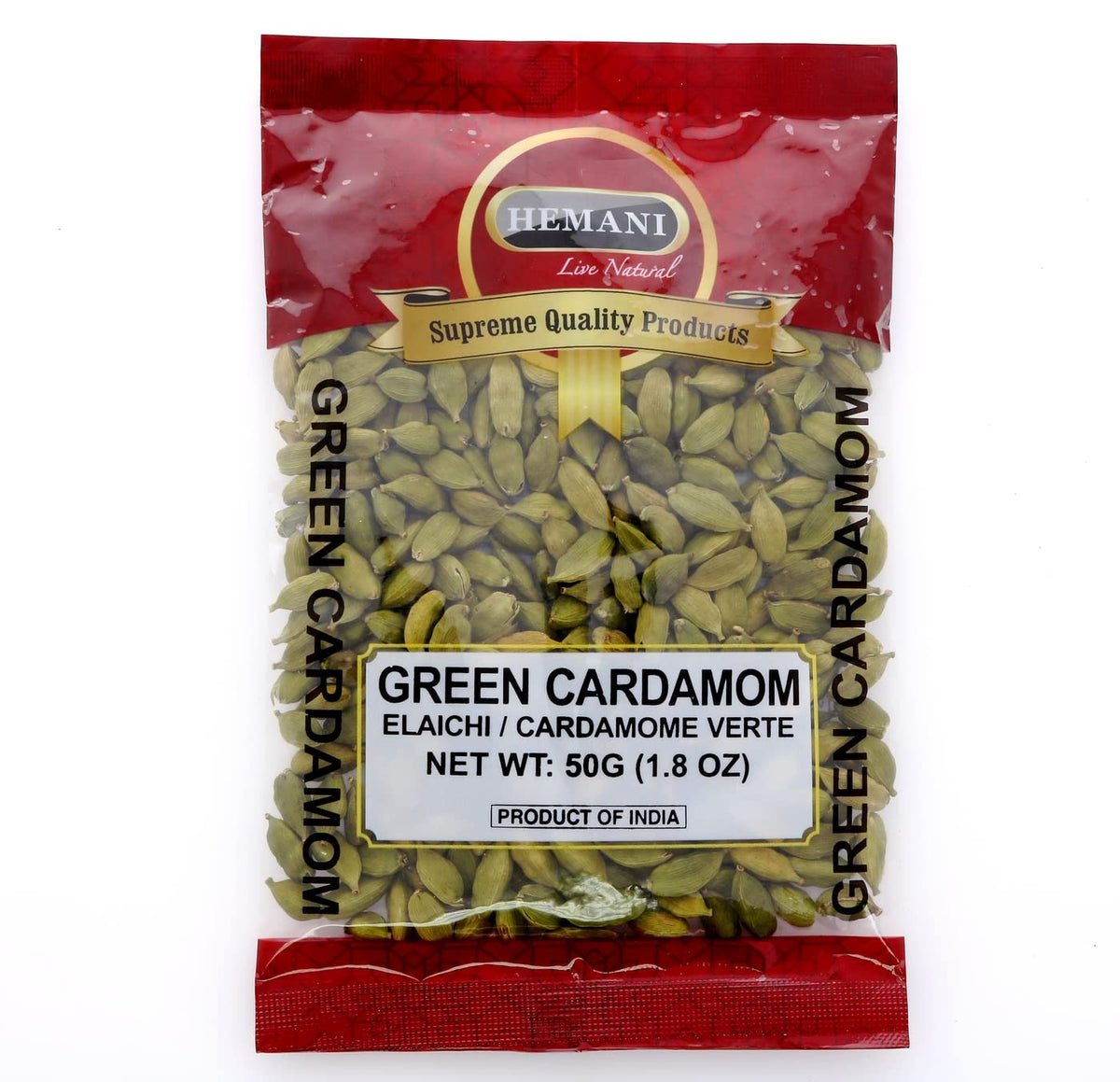 HEMANI Green Cardamom Whole Pods I Elachi I 50gm I Jumbo Size I Product of India