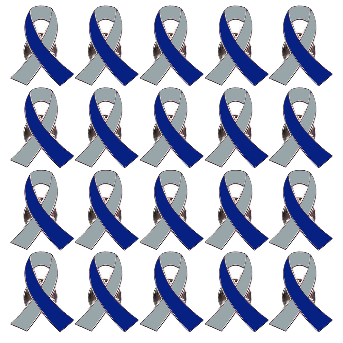 Diabetes Awareness Pin 25 Pcs Gray & Blue Ribbon Lapel Pins, Alloy Steel, no gemstone