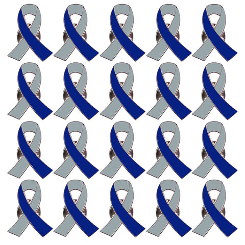 Diabetes Awareness Pin 25 Pcs Gray & Blue Ribbon Lapel Pins, Alloy Steel, no gemstone