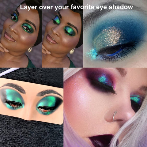 Afflano Multichrome Blue Green Eyeshadow Palette Pigmented, Duo Chrome Gold Yellow Green Glitter Eyeshadow Palette Shimmery, Holographic Glitter Sombras de Ojos for Hazel Green Eyes Makeup
