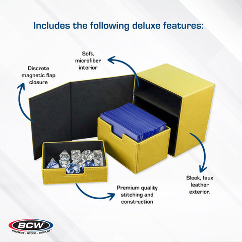 BCW Deck Vault LX 100 - Yellow | Card Deck Case with 100 Sleeved Gaming Cards Capacity | For Magic: The Gathering, Pokemon, Commander Decks
