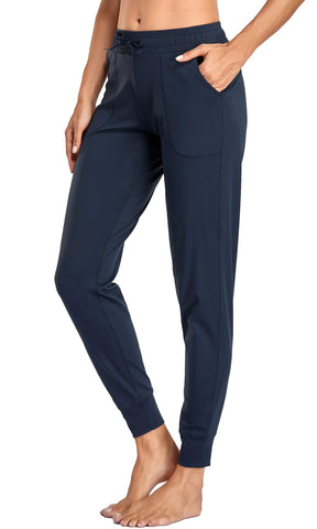 Oalka Women's Joggers High Waist Yoga Pockets Sweatpants Sport Workout Pants Drawstring Navy Blue M