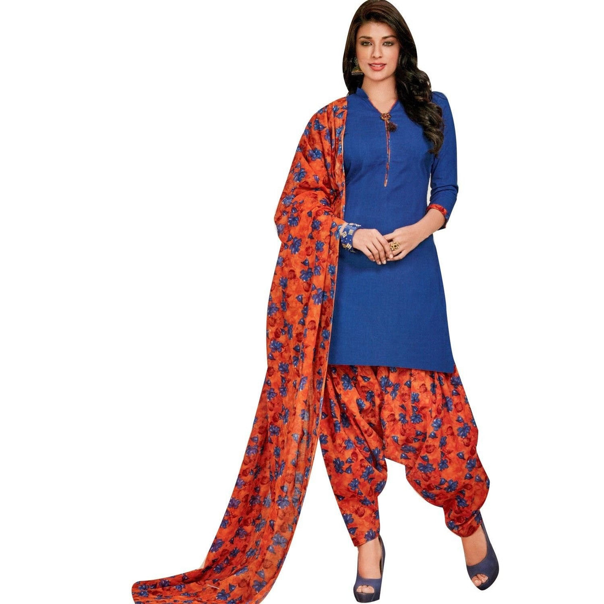 Ready to wear Cotton Printed with Patiala Salwar Kameez Indian Ethnic Pakistani Salwar Suit Readymade Blue