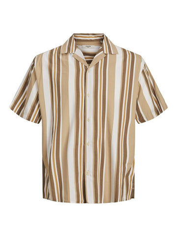 JACK & JONES Men's Jprblatt ropic Resort Shirt S/S Sn, Iced Coffee/Stripes: Relax fit, M