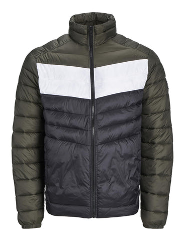 JACK & JONES Men's Jjesprint Puffer Collar Jacket, Black/Detail: White/Rosin Blocking, XL
