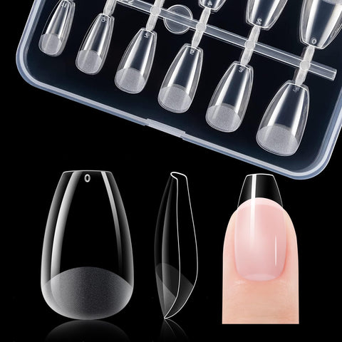 Gelike ec Short Coffin Nail Tips - Soft Gel Nail Tips Coffin Shaped Full Cover Gel X Nails Pre Etched for Extensions,PMMA Resin Clear Strong False Press on Nails 120PCS 12 Sizes, SHORT COFFIN
