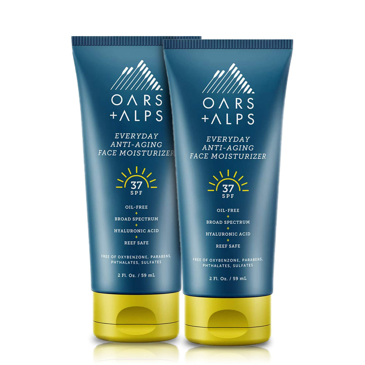Oars + Alps SPF 37 Sunscreen and Everyday Anti Aging Face Moisturizer, Infused with Hyaluronic Acid, Vitamin E and Vitamin B5, Travel Size, 2 Fl Oz Each, 2 Pack