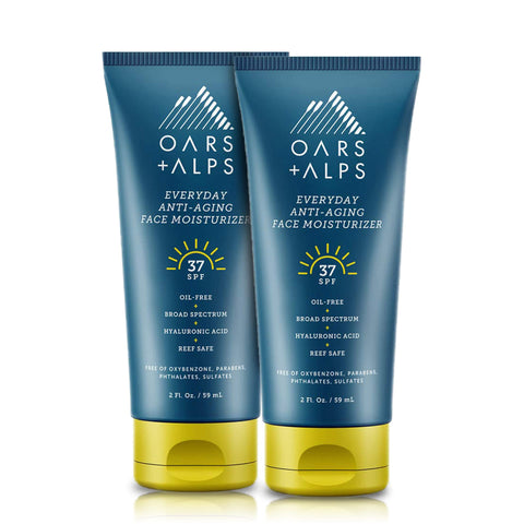 Oars + Alps SPF 37 Sunscreen and Everyday Anti Aging Face Moisturizer, Infused with Hyaluronic Acid, Vitamin E and Vitamin B5, Travel Size, 2 Fl Oz Each, 2 Pack