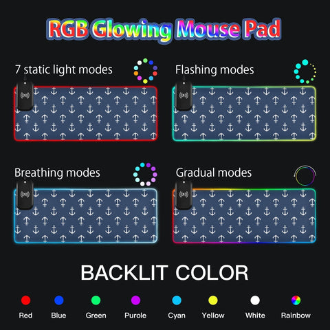 Anchors Wireless Charging Mouse Pad for Mobile Phone Extra Large Gaming Mousepad with 13 Lighting Modes Keyboard Mat for Gaming MacBook PC Laptop Desk Home Office