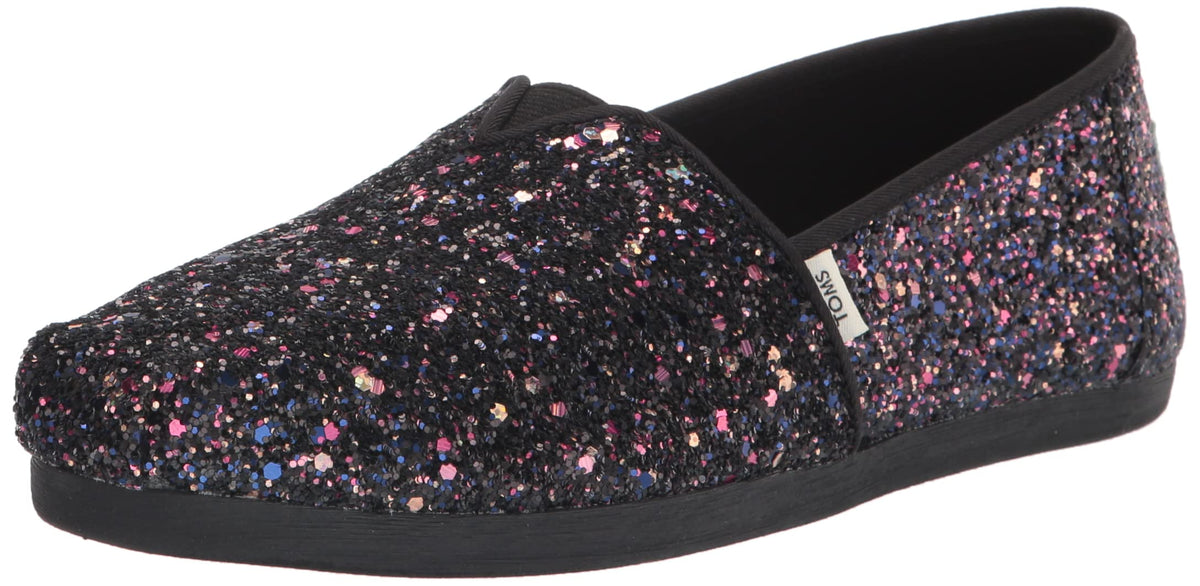 TOMS Women's Alpargata Loafer Flat, Black Glitter, 5.5