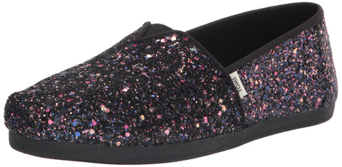 TOMS Women's Alpargata Loafer Flat, Black Glitter, 5.5