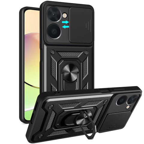 Case for Realme 10 Pro 5G, with 360 Degree Rotating Ring Stand and Camera Protection, Shockproof, Anti-Scratch Military Armor Case, Black