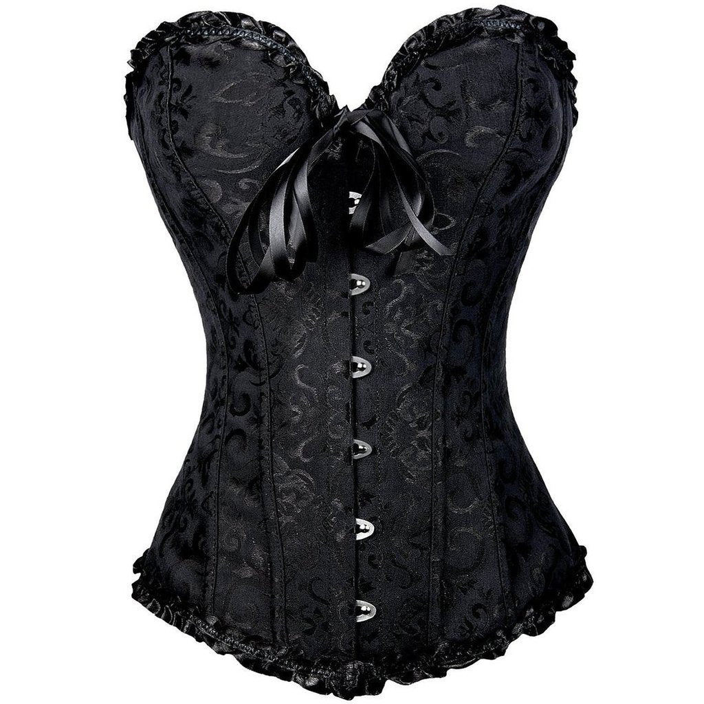 Everbellus Women Lace Up Stain Waist Trainer Corset Boned Bustier Black, M