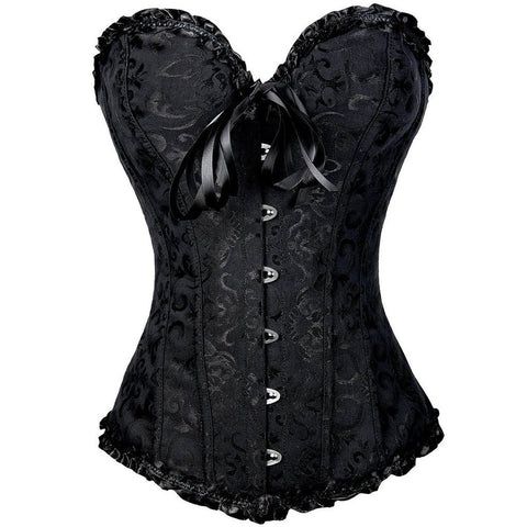 Everbellus Women Lace Up Stain Waist Trainer Corset Boned Bustier Black, M