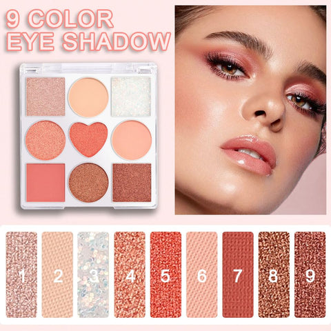 9 Colors Colorful Eye Shadow Palette Makeup with Eyeshadow Brush,Highly Pigmented Matte Shimmer Warm Pastel Eyeshadow Palette Long Lasting Waterproof Blendable Naturing-Looking for Women Girls