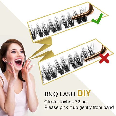Lash Clusters B50 D Curl 16mm DIY Eyelash Extensions 72 Clusters Lashes B&Q Eyelash Clusters Wispy Volume Cluster Eyelash Extensions Individual Lashes Cluster DIY at Home (B50,D-16mm)
