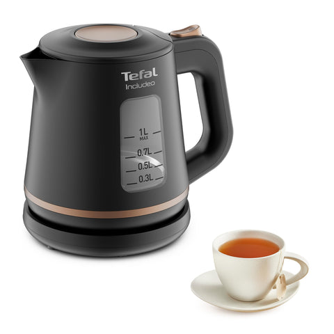 Tefal Includeo Elektrischer Wasserkocher, einfach zu bedienen, 1 l, sichtbare Funktionen, rutschfester Griff, leicht ablesbare Wasserstandsfenster, 360Â° drehbarer Boden, abnehmbarer Filter KI533811