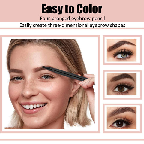 Generic Eyebrow Microblading Pen, 2Pcs Eyebrow Pencil Waterproof 4 Fork Tip, Makeup Long-Lasting Contouring Pen Fine Stroke Stay on All Day