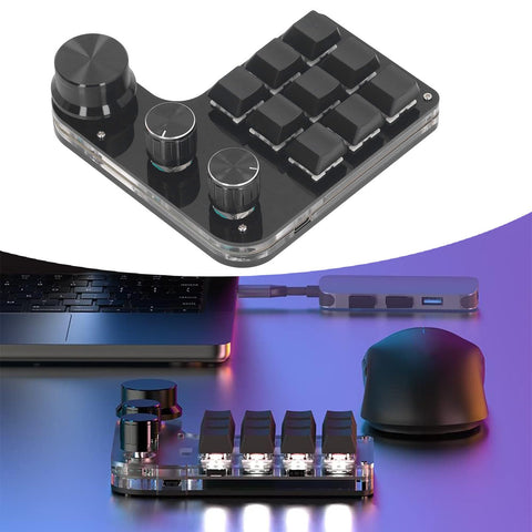 Walfront 9 Keys 3 Knobs Mini Mechanical Keypad RGB LED Dustproof Red Switch Gaming Keypad Supports Keypad Programming Macro for Office and Gaming